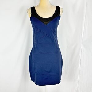Express Navy Blue Women’s Bodycon Dress Black Mesh Panel Bandage Size Medium